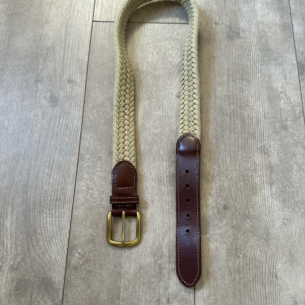Vintage Boys Solid Brass Woven Braided Leather Belt Size Small 30-32 made in USA